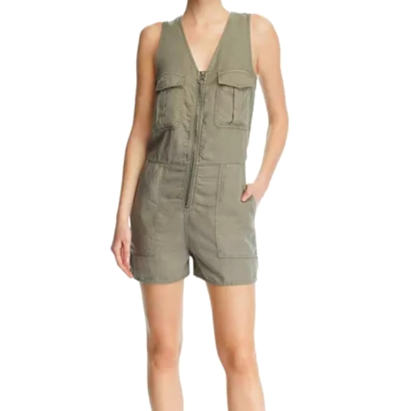DL1961 Pioneer Cargo Chambray Romper‎ Olive Green Linen Blend & Tencel Size XS - Picture 1 of 8